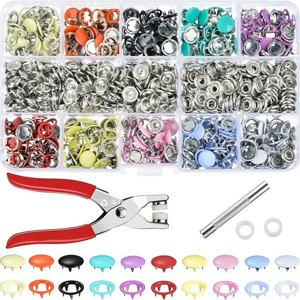 100/200 Sets DIY Press Studs Tools Kit Assorted Colors Snap Metal Sewing Buttons