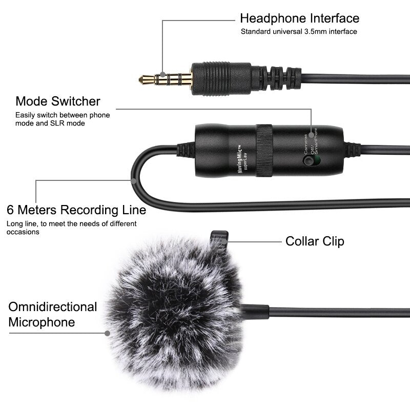 6M 3.5mm Jack Microphone M1 Omnidirectional Condenser Recording Live Vlogging Video Lavalier