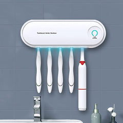 2-in1 UV Toothbrush Sterilizer Holder Wall Mounted 5 Toothbrush Holder and Drying Function Automatic  Antibacteria Cleaner