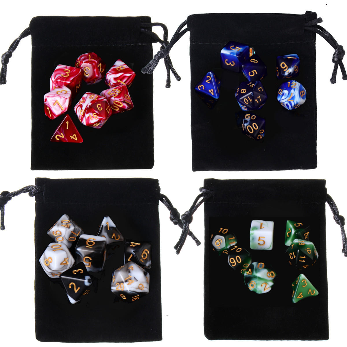 28Pcs Multisided Dice Polyhedral Dices Set Board RPG Dice Set 4 Colors With 4 Bags