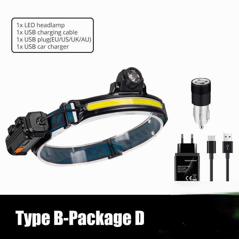 IR Sensor LED Headlamp Powerful XPG+COB Headlight 2000mAh 18650 USB Head Lamp Portable Floodlight Flashlight Waterproof Lantern