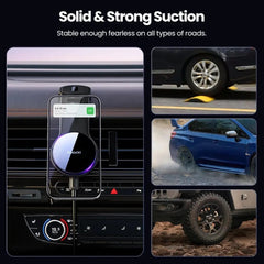 Magnetic Car Phone Holder 15W Wireless Charger for iPhone 15-12, Samsung S23