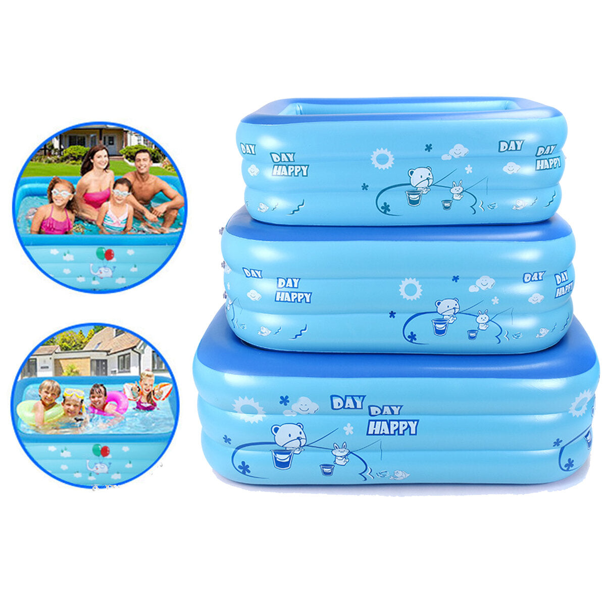 Full-Sized Family Inflatable Swimming Pool 3-Ring Inflatable Lounge Pool Summer Backyard for Adult Kids Babies