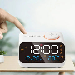 Digital FM Radio Alarm Clock with Dual Alarms, Snooze, Temperature, Date Display, and Memory Function