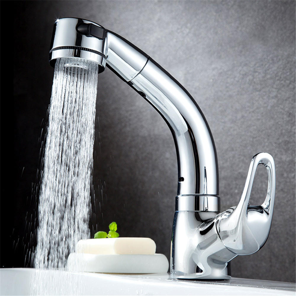 Bathroom Basin Sink Pull Out Height Adjustable Faucet Hot and Cold Single Handle Water Mixer Tap