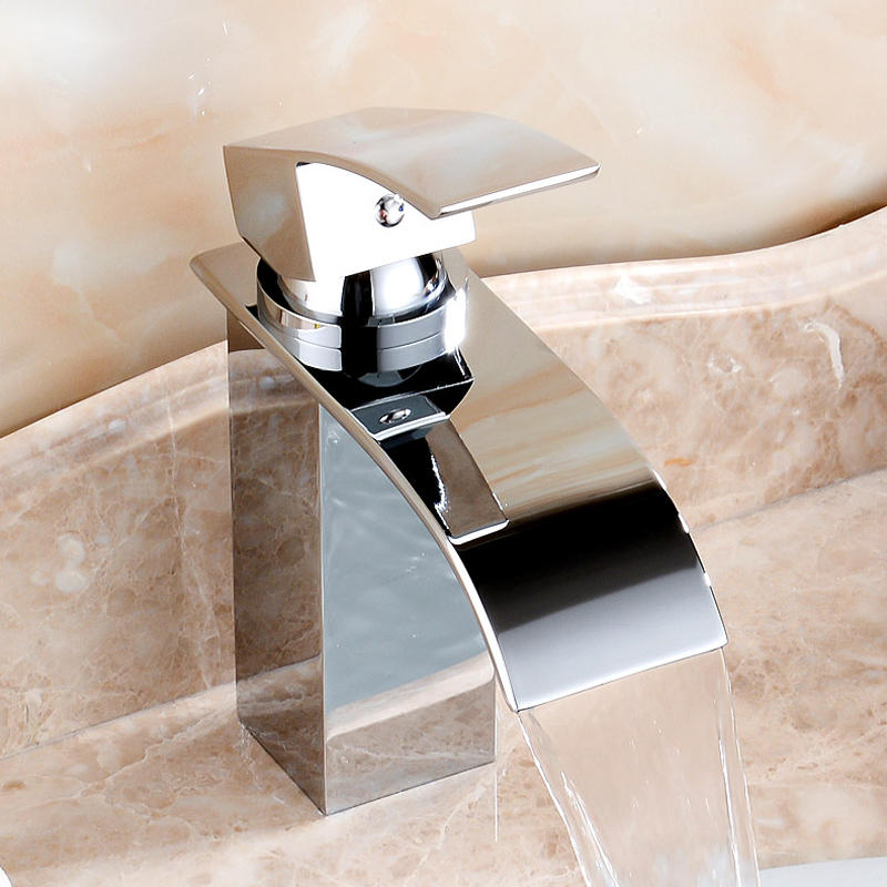 Bathroom Waterfall Sink Faucet Single Lever Mixer Tap Hot Cold Brass Faucets