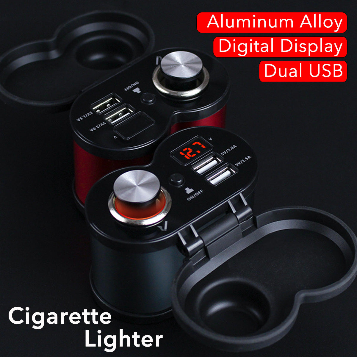 Dual USB Fast Charger 12V-24V 4.5A Waterproof Aluminium for Motorcycle