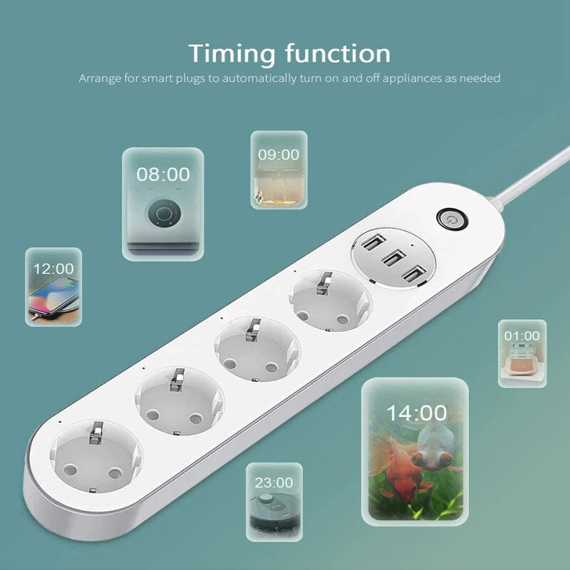 Wifi Smart Plug 3USB Charging Power Strip Timing Remote Voice Control Work Port Power Socket Support Alexa Google