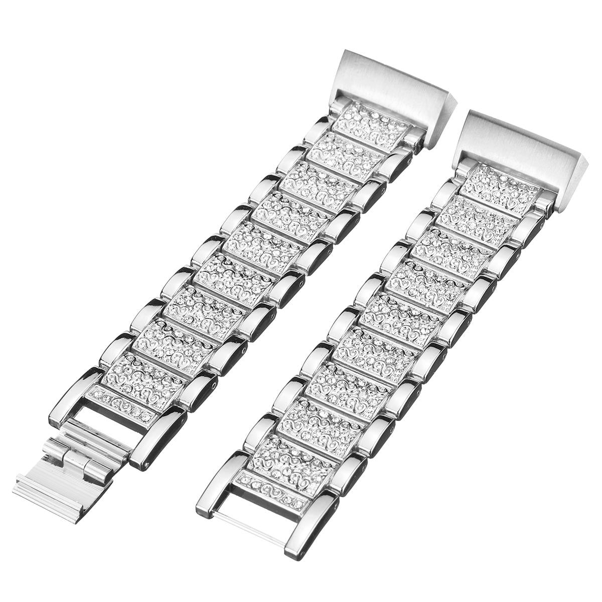 Crystal Stainless Steel Watch Band Wrist Strap for Fitbit Charge 3 Smart Watch