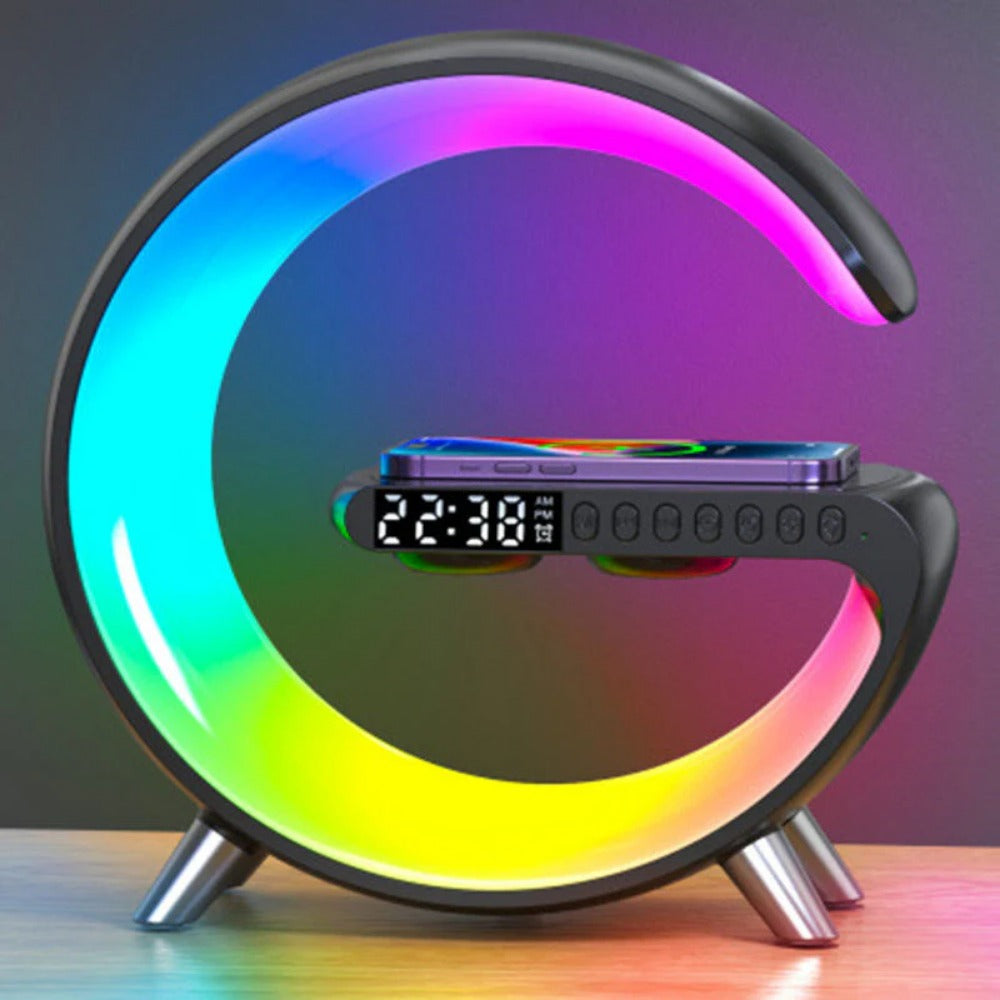 Multi-functional Wireless Charger Alarm Clock Speaker RGB Light Fast Charging for iPhone, Hui, Samsung, Xiaomi