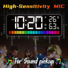 LED Rhythm Light Bar: Dual Alarm, 15 RGB Colors, Sound Control, Night Light, Thermometer, Hygrometer - 1200mAh Battery