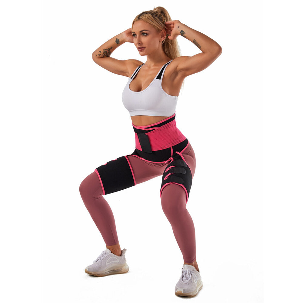 3-in-1 Leg Shapers Sweating Belt Sweat Waist Trainer Corset Sports Waist Cincher Thigh Trimmer Butt Lifter Yoga Gym Workout Pilates Adjustable Butt