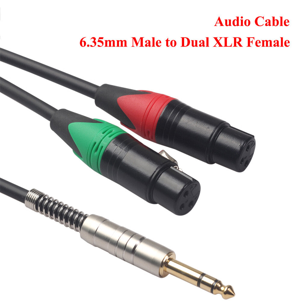 Audio Cable 6.35mm Male to Dual XLR Female Microphone Cable XLR Audio Cord 0.3m for Mic Tuning Mixer