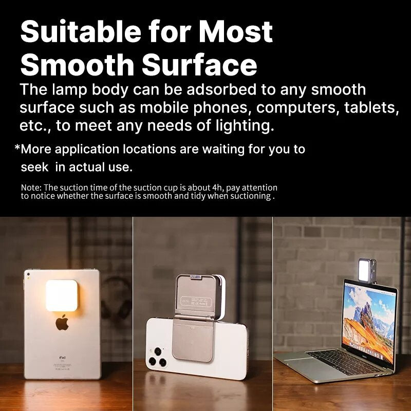 Mini Cube Video Light 2700K-8500K Magnetic Suction Cup Lamp with 1/4 inch Screw Hole for Laptop Computer Lighting Conference Mobile Phone Selfie