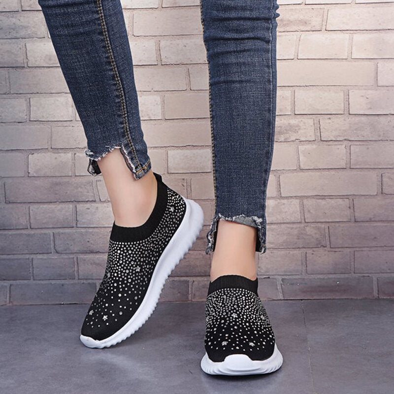 WoMen Crystal Mesh Sneakers Glitter Casual Slip On Loafers Outdoor Leisure Running Sport Shoes