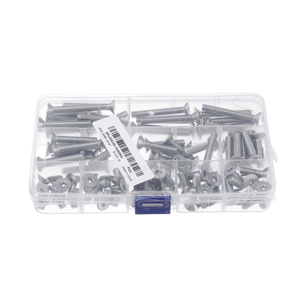 100Pcs M6 304 Stainless Steel Hex Socket Flat Head Screw Bolts Assortment Set