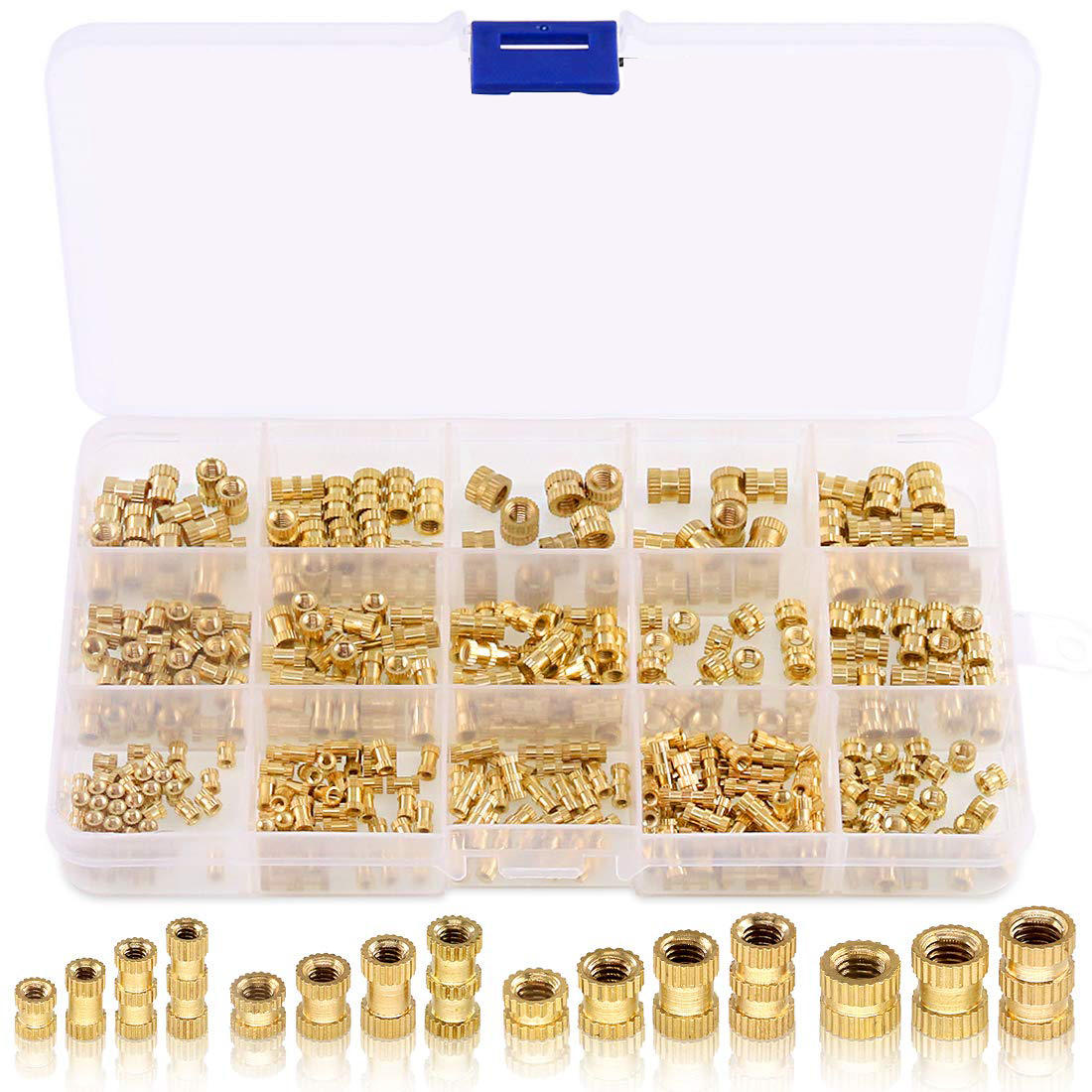 370Pcs M2 M3 M4 M5 Female Thread Knurled Brass Threaded Insert Embedment Nut Assortment Kit for 3D Printing