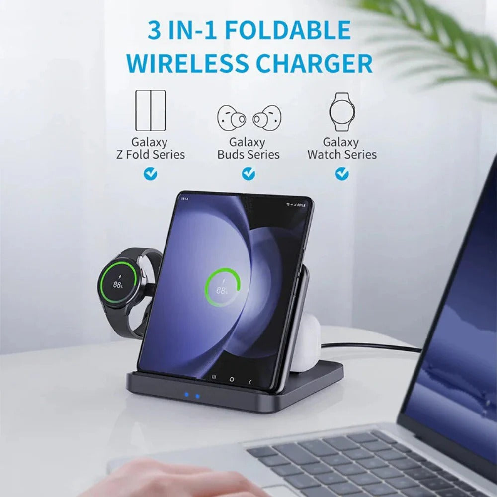 15W Fordable Wireless Charger Pad for iPhone, Samsung, Apple Watch, AirPods