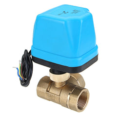 1/2" 3/4" 1" Blue Shell 3 Way Motorized Electric Brass T Ball Valve 3 Wire AC 220V Full Port