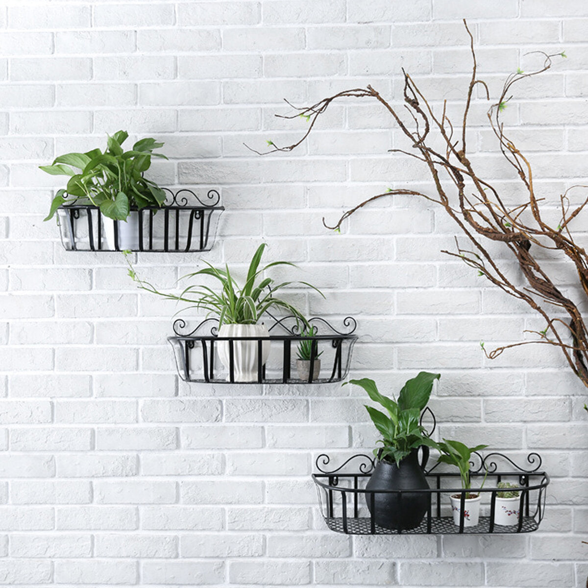 Black/White/Bronze S/M/L Iron Flower Pot Stand Small Pot Wall Holder