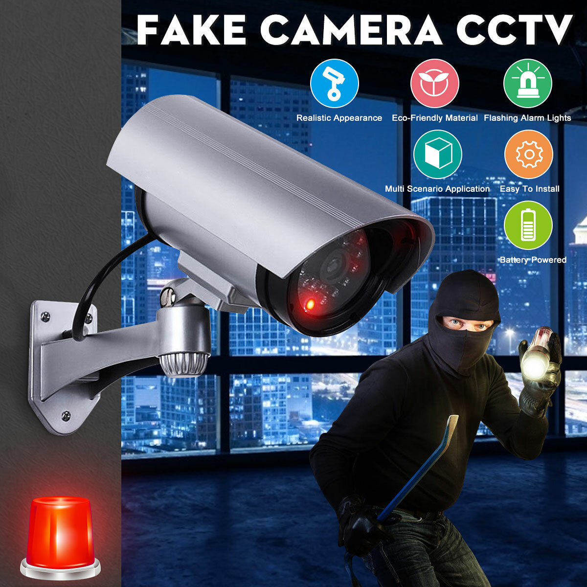 Virtual Camera Flashing Light CCTV Waterproof Realistic Security Blinking Cam For Smart Home