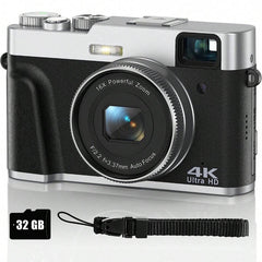 4K Digital Camera, 48MP Vlogging Camera with 32GB SD Card, LED Flash, Autofocus, 16X Zoom, 2 Batteries