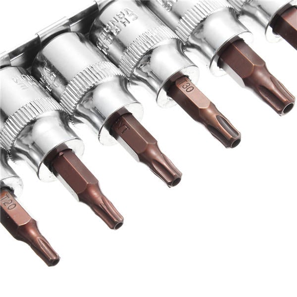 9Pcs 3/8 Inch Drive Sockets Set T10-T50 Five Angle Torx Screwdriver Bits Socket