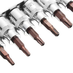 9Pcs 3/8 Inch Drive Sockets Set T10-T50 Five Angle Torx Screwdriver Bits Socket