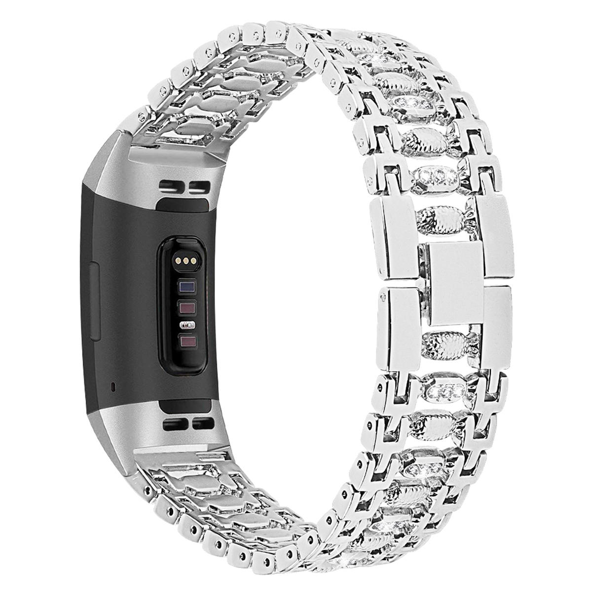 Stainless Steel Diamond-encrusted Watch Band Strap for Fitbit charge 3 Smart Watch