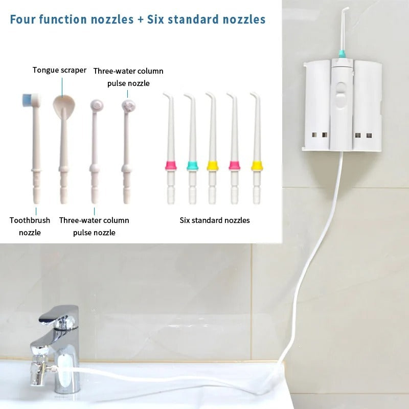 Water Flosser for Family Use - 6 Jet Tips & Nozzle, Non-Electric Oral Care