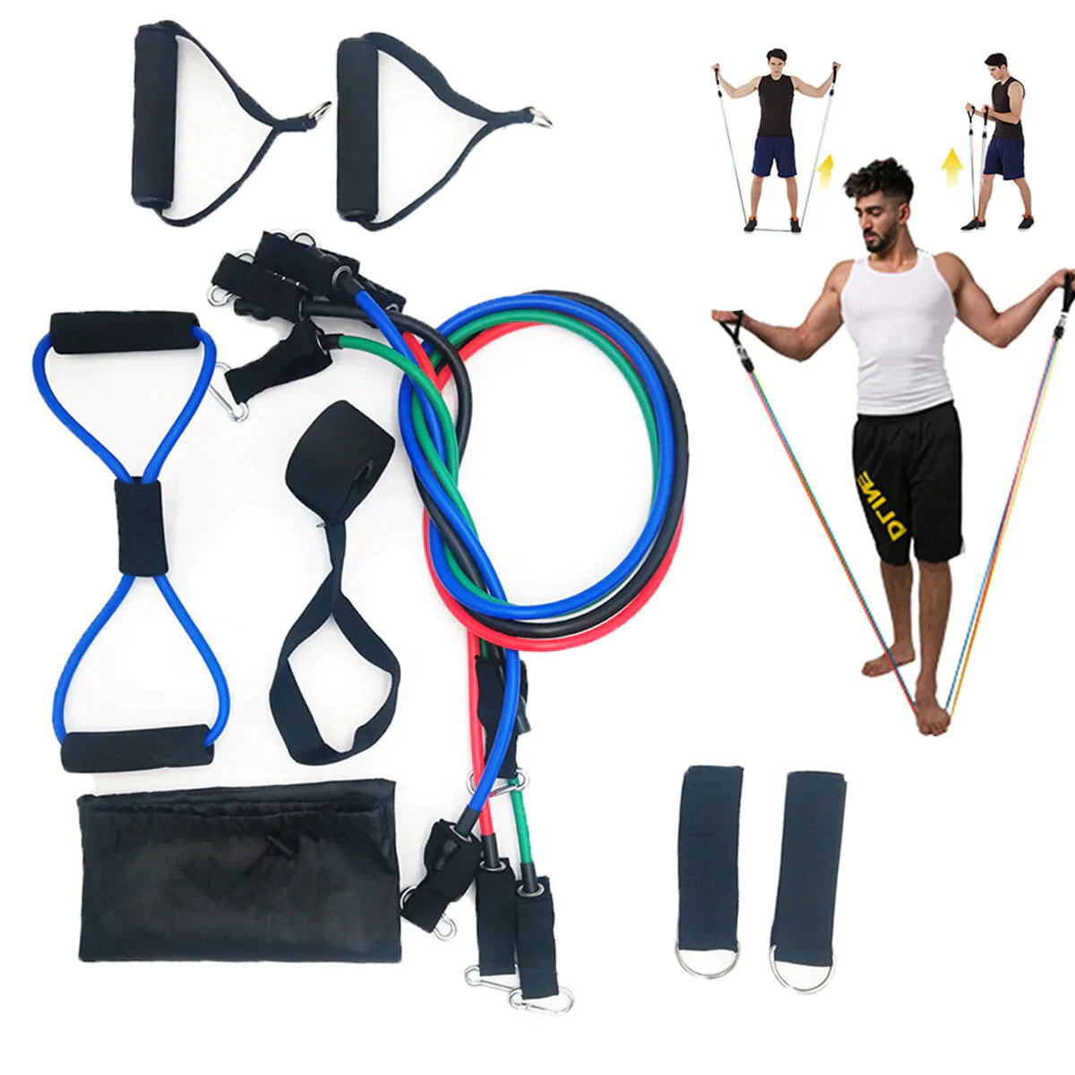 11pc Home Workout Resistance Bands Set with Door Anchor Handles and Ankle Straps Muscle Training Equipment