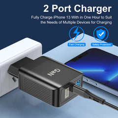 65W GaN Dual USB PD Charger, Fast Charging Adapter for Xiaomi, iPhone, Samsung