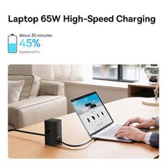 65W GaN 4-Port USB Charger: 2AC+1USB-A+1USB-C, Retractable, Fast Charging, EU Plug