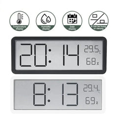 LCD Digital Wall Clock with Temperature, Humidity, and Time Display - Battery Powered Desktop Clock