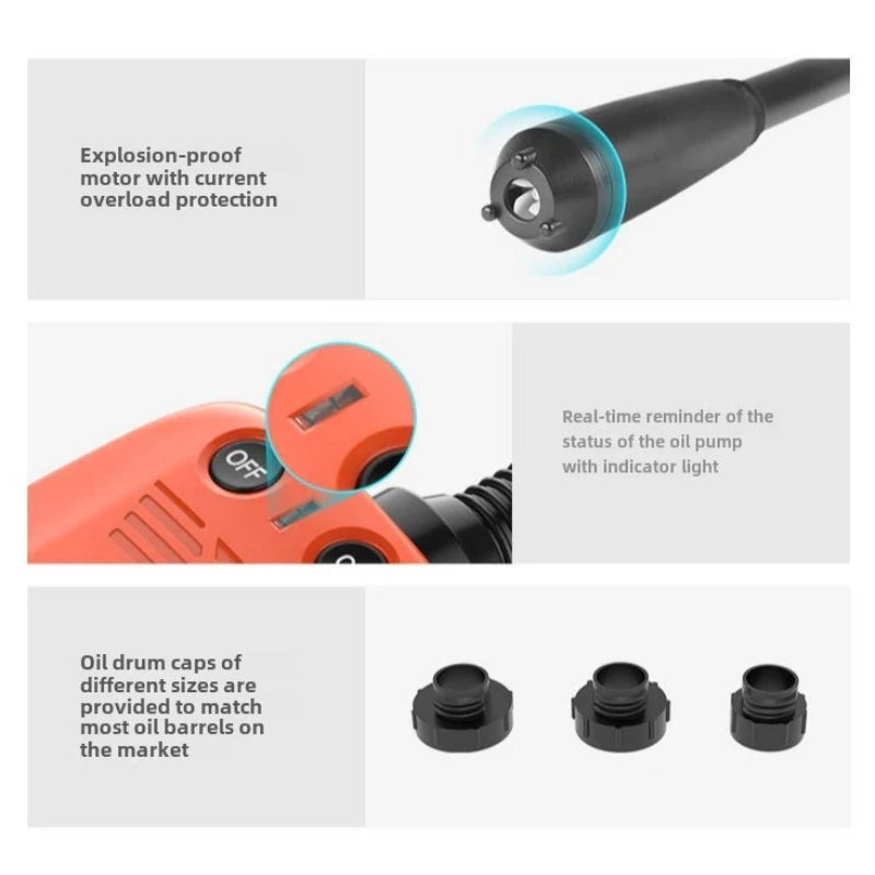 Portable 3V Fuel Transfer Pump, Auto-Stop, Battery Powered, 9.0LPM, 3 Adapters for Oil/Gas/Water