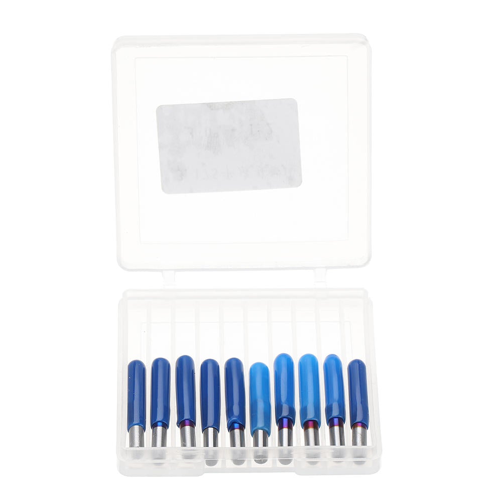 10pcs 0.1-1.5mm 30 Degree PCB Engraving Bit Blue Nano Coated Carbide CNC Flat Bottom Engraving Bit Router Tool