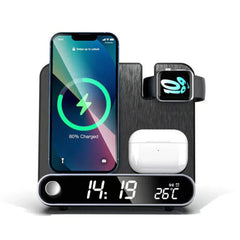 15W 3-in-1 Wireless Charger with Alarm Clock for iPhone, Samsung, Hui, AirPods, iWatch