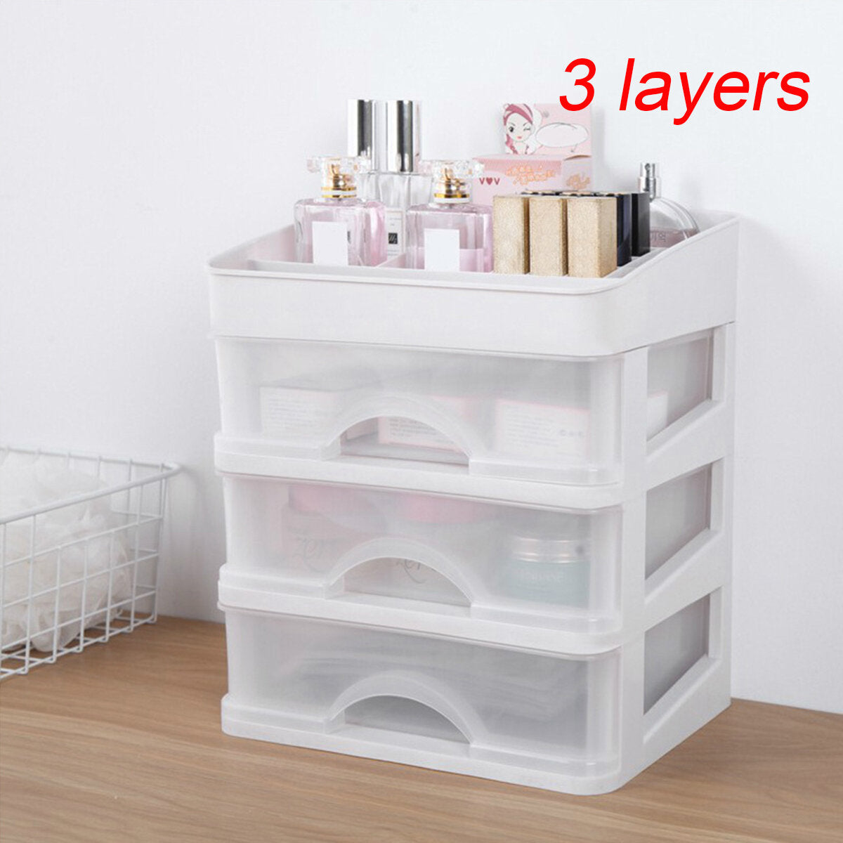 Plastic Cosmetic Drawer Makeup Organizer Storage Box Container Holder Desktop with Drawer