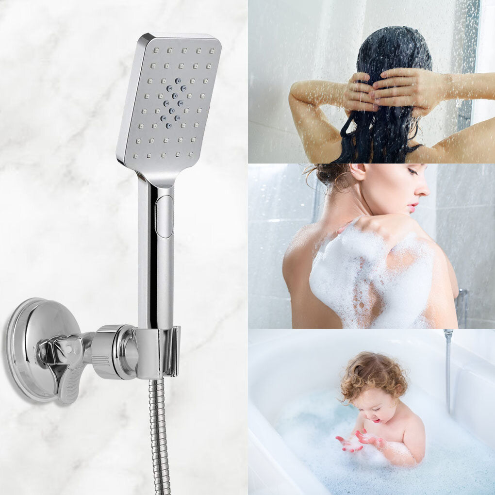 Universal Adjustable Hand Shower Holder Suction Cup Full Plating Rail Head Bathroom Bracket Stable Rotation