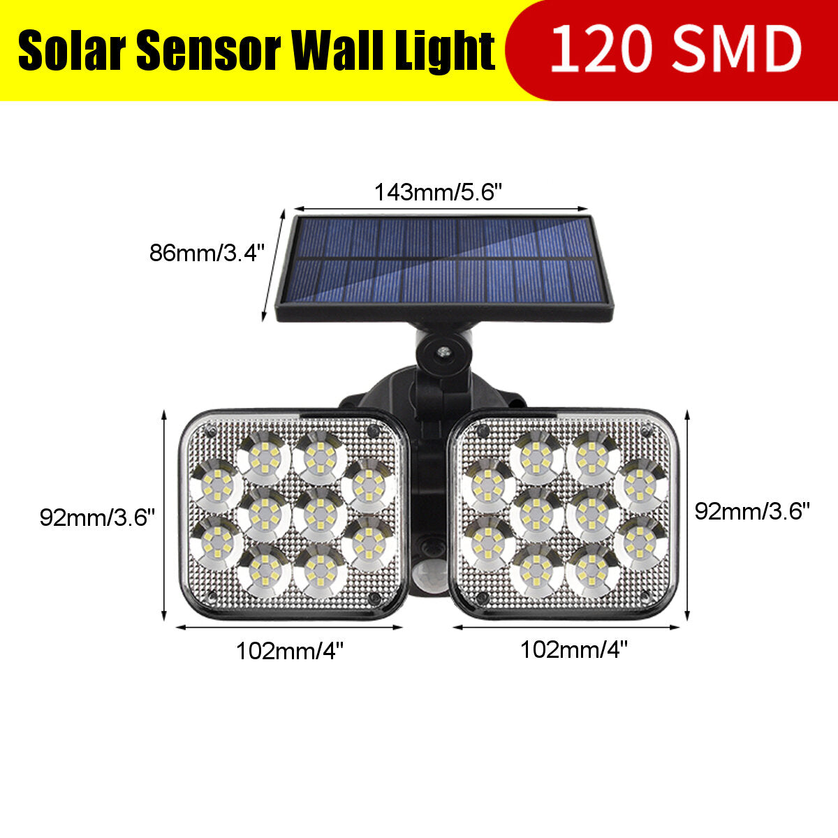 100/120SMD Solar Motion Sensor Lights Security Wall Lamp Floodlight