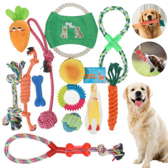 Dog Rope Toys Set 13/17 Pack Dog Chew Toys for Dog Teeth Grinding Cleaning Ball Play IQ Training Interactive Knot Dental Health Chewing Biting Durable Toys