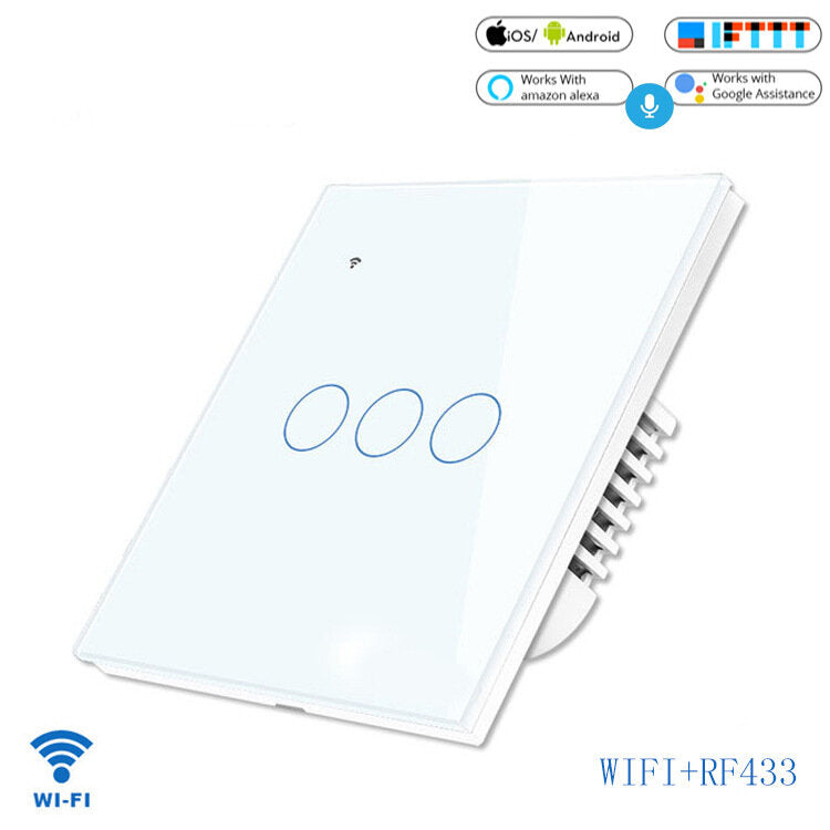 WiFi+RF433 Smart Light Touch Switch 3Gang EU Wireless Remote Control Works with Alexa Google Home