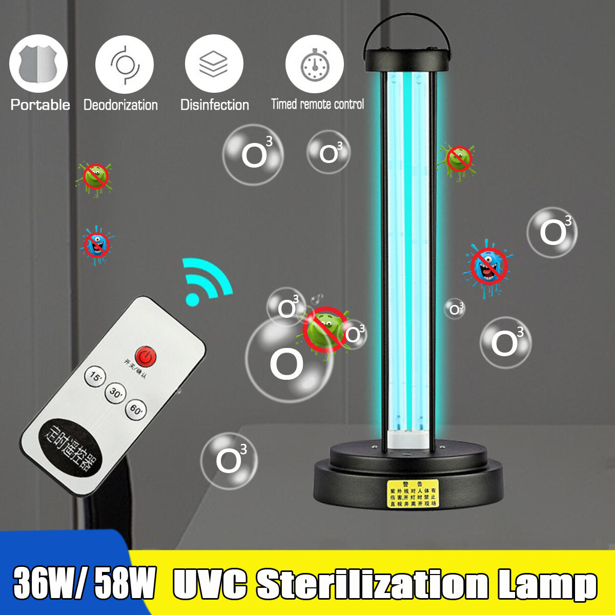 58W 220V Powerful UVC Disinfection Germicidal Light Portable UV+Ozone Sterilizing Lamp Desk Mite Removal UV Lamp