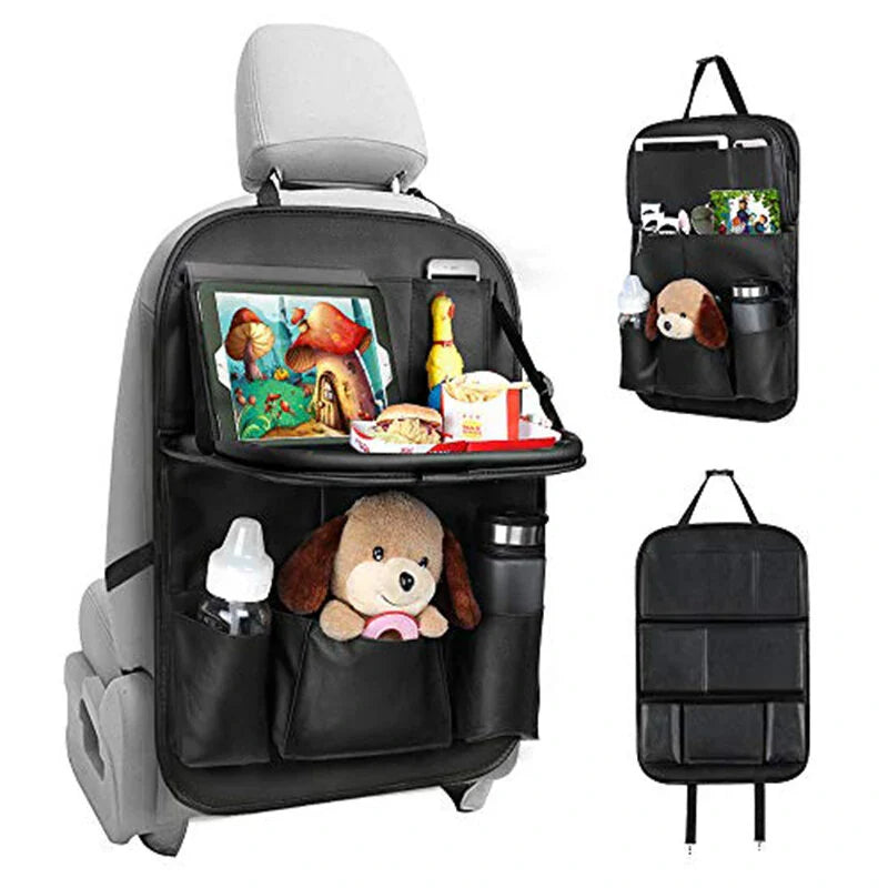 Foldable Car Back Seat Organizer with Multi-Pocket Tray Storage Bag