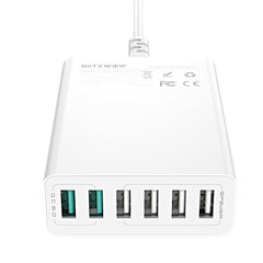 60W 6-Port USB Charger, Dual QC3.0, Desktop Charging Station, EU Plug Adapter