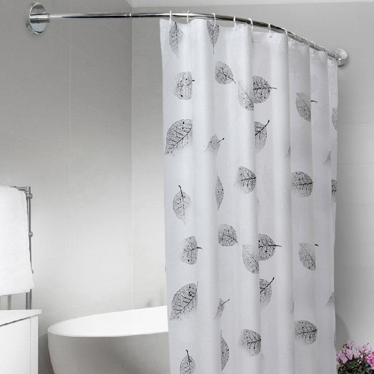 Stainless Steel Adjustable Curved Shower Curtain Rod Bathroom Bars Rail Rod