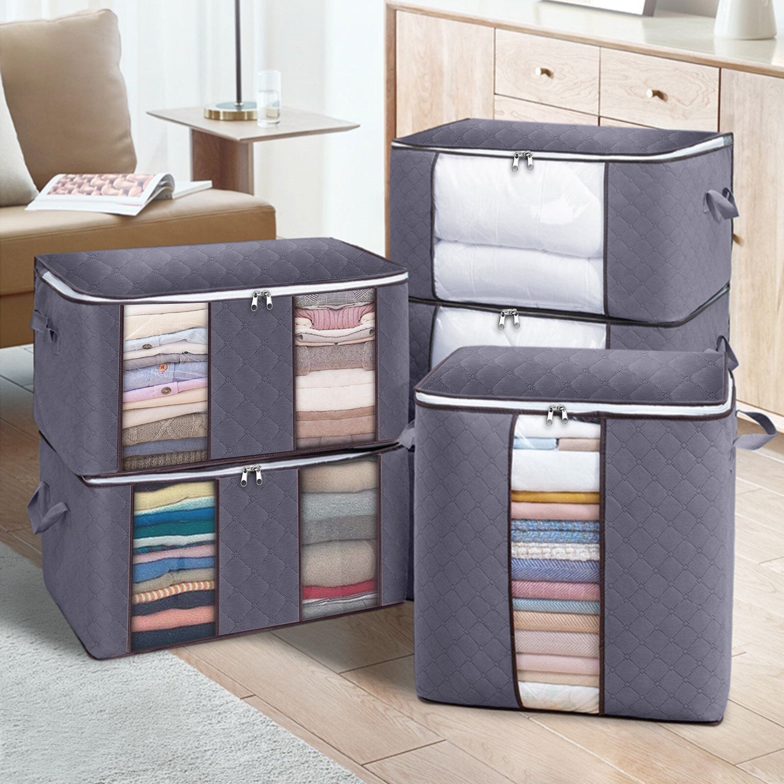 3PCS Clothes Storage Bag Non-woven Fabric Two-window Foldable Storage Bag