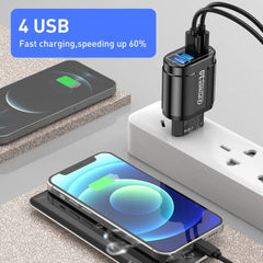 48W 4-Port USB QC 3.0 Fast Charger Wall Adapter for iPhone, Samsung, Xiaomi, Hui