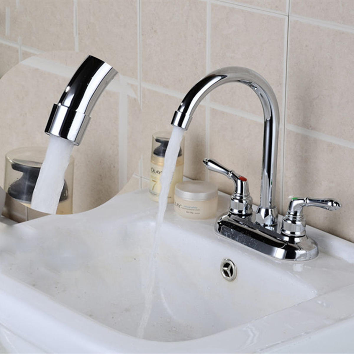 Modern Chrome Cold Hot Water Double Sink Mixer Tap Bathroom Kitchen Basin Faucet