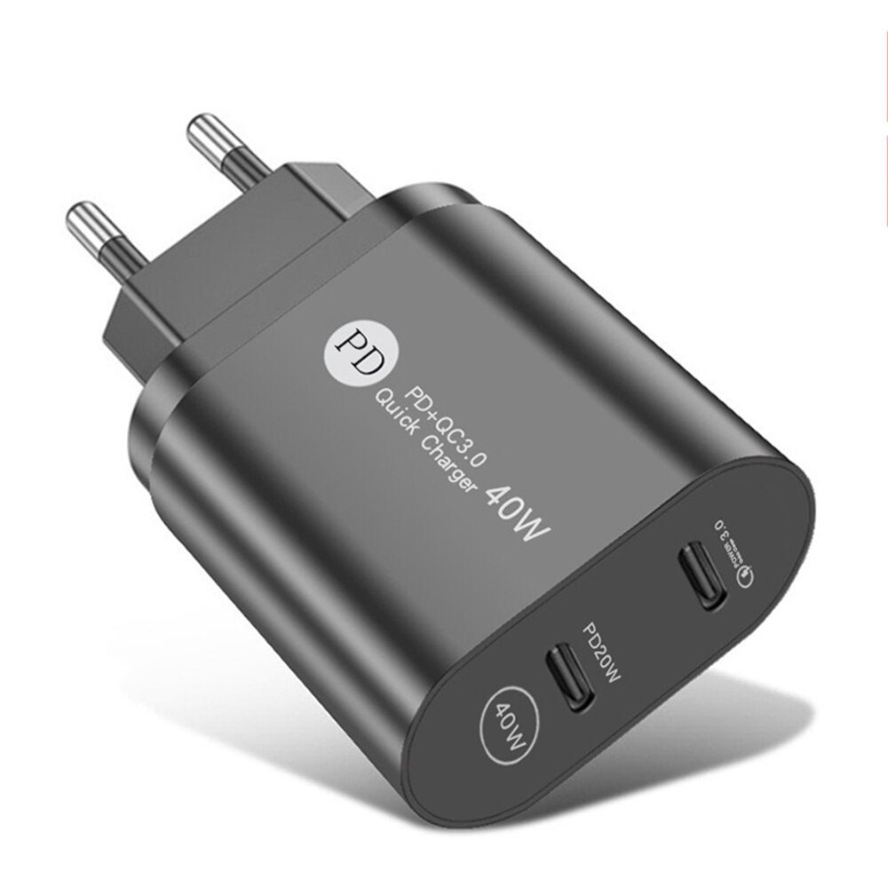 Dual 20W USB PD QC3.0 Fast Charger Adapter EU Plug for iPhone, Hui, Samsung, Xiaomi